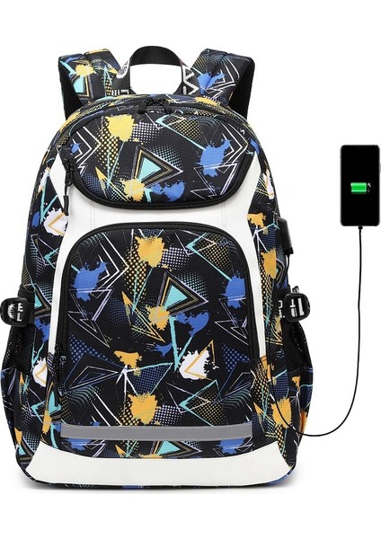 Sarı Özel Logo Basketbol Sırt Çantası Erkek Spor Spor Çantası Genç USB Şarj Büyük Kapasiteli Sırt Çantası (Yurt Dışından)