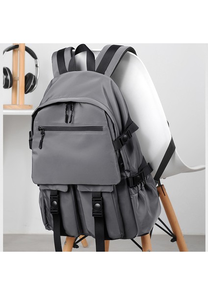 Gri Erkek Çok Cepli Aşınmaya Dayanıklı Sırt Çantası Tüm Rahat Moda Günlük Iş Sırt Çantası Büyük Kapasiteli Yeni Öğrenci Çantası (Yurt Dışından)