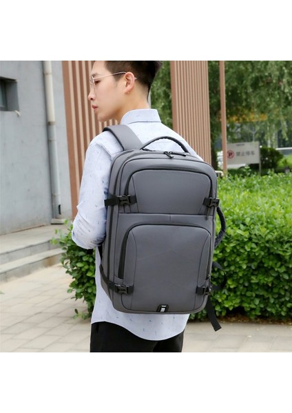 Gri Bilgisayar Sırt Çantası Iş Büyük Kapasiteli Erkek Çanta Seyahat Okul Çantası Naylon Kumaş Çift Kullanımlı (Yurt Dışından)