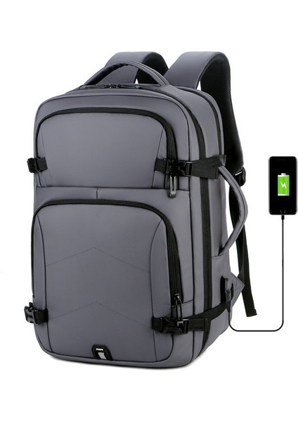 Gri Bilgisayar Sırt Çantası Iş Büyük Kapasiteli Erkek Çanta Seyahat Okul Çantası Naylon Kumaş Çift Kullanımlı (Yurt Dışından) modelleri