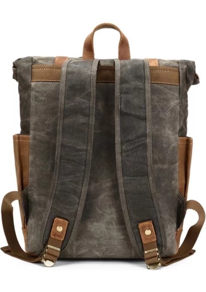 M827-KAHVE Retro Erkek Açık Seyahat Dizüstü Sırt Çantası Okul Çantası Sırt Çantası Yüksek Kaliteli Mumlu Kanvas Yürüyüş Sırt Çantası Deri Sırt Çantası Erkekler (Yurt Dışından)