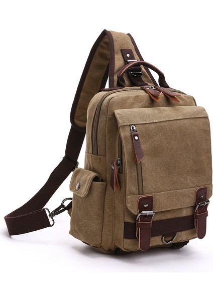 Haki 1 Vintage Tek Sling Kanvas Çantalar ve Sırt Çantası Erkekler Için Büyük Sırt Çantaları Omuz Çantaları Erkekler Seyahat Okul Çantası (Yurt Dışından)