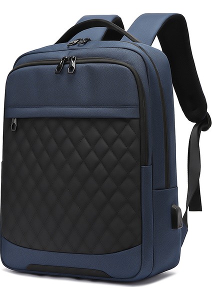 Derin Mavi Erkek Iş Çantası Moda Üç Parçalı Dizüstü Sırt Çantası USB Her Mevsim Büyük Kapasiteli Oxford Kumaş Sırt Çantası (Yurt Dışından)