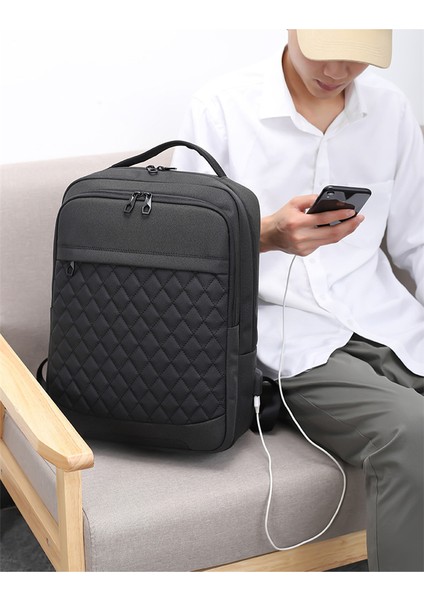 Derin Mavi Erkek Iş Çantası Moda Üç Parçalı Dizüstü Sırt Çantası USB Her Mevsim Büyük Kapasiteli Oxford Kumaş Sırt Çantası (Yurt Dışından) fırsatları