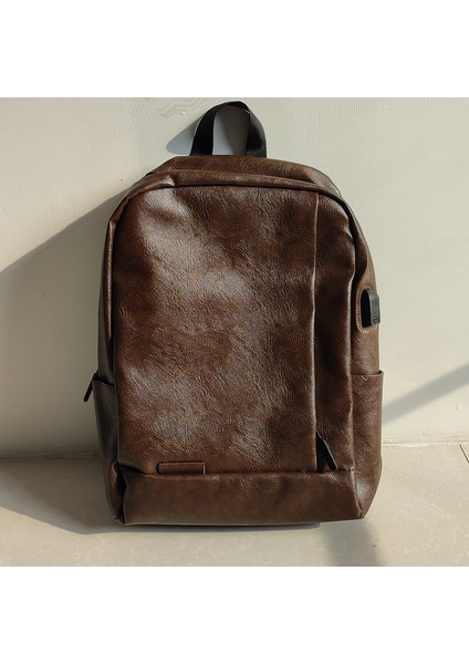 Kahverengi Sırt Çantası Erkek Iş Rahat Büyük Kapasiteli Seyahat Çantası Bilgisayar Sırt Çantası Okul Çantası USB Şarjı ile Sırt Çantası Erkekler (Yurt Dışından)