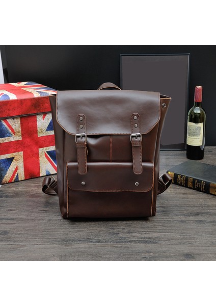 M685-COFFEE Marrant Vintage Dizüstü Deri Sırt Çantaları Okul Çantaları Genç Öğrenciler Çantaları Erkekler Için Sırt Çantası Deri Sırt Çantası Erkekler (Yurt Dışından)