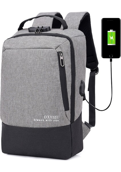 Gri 15.6 Inç Laptop Çantası Iş Su Geçirmez USB Şarj Portu Koku Geçirmez Su Geçirmez Laptop Sırt Çantası Erkekler USB Soyunma ile 20 Inç (Yurt Dışından)