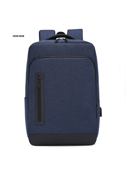 Koyu Mavi Basit Iş Moda Erkek Sırt Çantası Eğlence Seyahat Sırt Çantası Çok Fonksiyonlu USB Hızlı Şarj Arayüzü Büyük Kapasiteli (Yurt Dışından) fırsatları