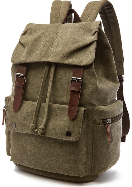 Koyu Haki Rahat Vintage Kanvas Sırt Çantası Seyahat Açık Sırt Çantası Unisex Rahat Öğrenci Fermuar Sırt Çantası Unisex Hem Erkekler Hem De Kadınlar Için (Yurt Dışından)
