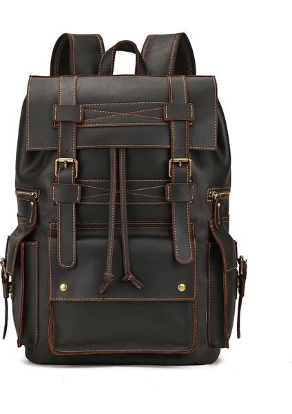Koyu Kahverengi Yeni Stil Vintage Moda Inek Derisi Erkek Çanta Anti Hırsızlık Erkek Deri Sırt Çantası Erkekler Seyahat Çantası Laptop Sırt Çantası Erkek (Yurt Dışından)