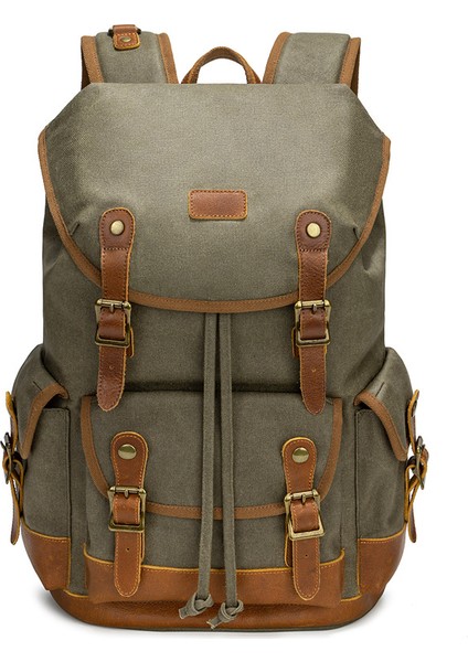 Yeşil Kanvas Sırt Çantası Özel Logo Su Geçirmez Dizüstü Bilgisayar Retro Vintage Sırt Çantası Seyahat Sırt Çantaları Çanta (Yurt Dışından)