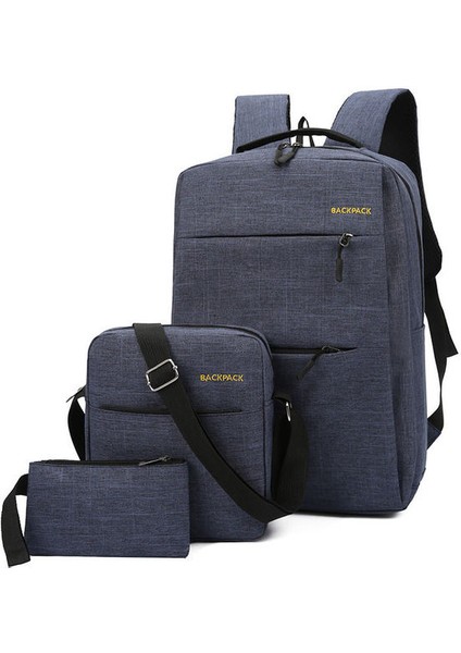 Mavi 3 Adet/takım USB Şarj Büyük Kapasiteli Oxford Sırt Çantası Laptop Çantaları Unisex Erkekler Iş Seyahat Sırt Çantası (Yurt Dışından)