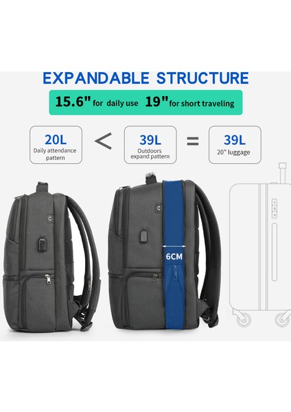 Siyah Tigernu T-B3905 19 Inç Genişletilebilir Basit Sırt Çantası Su Geçirmez USB Rfid Bagpack Mochila Laptop Sırt Çantası Erkekler Için (Yurt Dışından) indirimleri