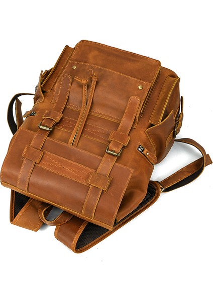 Koyu Kahverengi Yeni Stil Vintage Moda Inek Derisi Erkek Çanta Anti Hırsızlık Erkek Deri Sırt Çantası Erkekler Seyahat Çantası Laptop Sırt Çantası Erkek (Yurt Dışından) fırsatları
