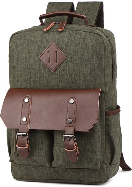 Ordu Yeşil Zuolunduo Moda Düz Renk Çok Cep Sırt Çantası Çok Fonksiyonlu Açık Sırt Çantası Öğrenci Okul Çantası Erkek Sırt Çantaları (Yurt Dışından)