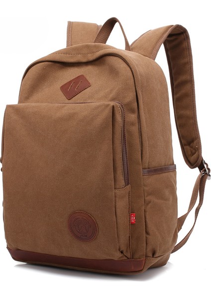 Borwn Yağlı Deri Su Geçirmez Çift Omuz Çantası Vintage Mumlu Kanvas Deri Kadın Erkek Dizüstü Sırt Çantası Unisex Seyahat Çantaları (Yurt Dışından)