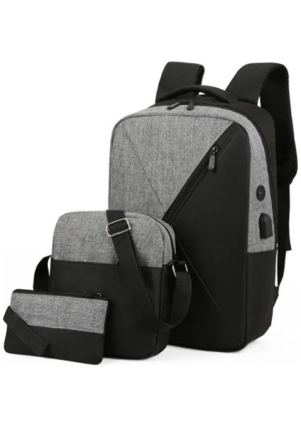 Gri Sıcak Satış Oxford Sırt Çantası USB Şarj Erkekler 3 In 1 Takım Dizüstü Bilgisayar Sırt Çantası Erkekler Için Darbeye Dayanıklı (Yurt Dışından)