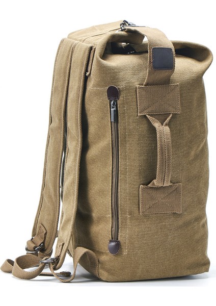 Haki Büyük Kapasiteli Dikey Erkek Açık Spor Seyahat Kanvas Çanta Retro Dayanıklı Kamp Yürüyüş Spor Sırt Çantası Kova Çanta (Yurt Dışından) fiyatları