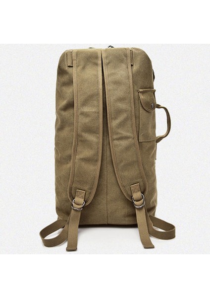 Haki Büyük Kapasiteli Dikey Erkek Açık Spor Seyahat Kanvas Çanta Retro Dayanıklı Kamp Yürüyüş Spor Sırt Çantası Kova Çanta (Yurt Dışından) modelleri