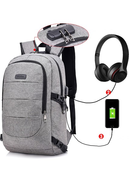 3 Seyahat Laptop Sırt Çantası Suya Dayanıklı Anti-Hırsızlık Çantası USB Şarj Portu ile Bilgisayar Iş Sırt Çantaları Rahat Yürüyüş Sırt Çantası (Yurt Dışından) modelleri