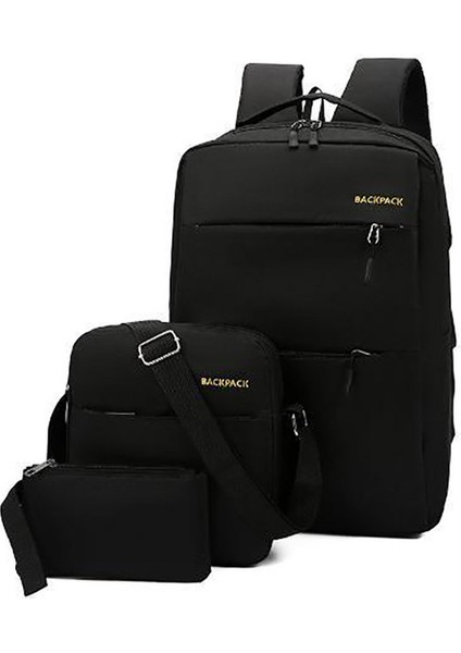 Mavi 3 Adet/takım USB Şarj Büyük Kapasiteli Oxford Sırt Çantası Laptop Çantaları Unisex Erkekler Iş Seyahat Sırt Çantası (Yurt Dışından)