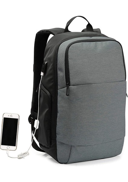 Siyah Erkek Seyahat Sırt Çantası Su Geçirmez Sırt Çantası Mochila USB Şarj Cihazı Sırt Çantası Laptop Çantası 15.6 Inç (Yurt Dışından)