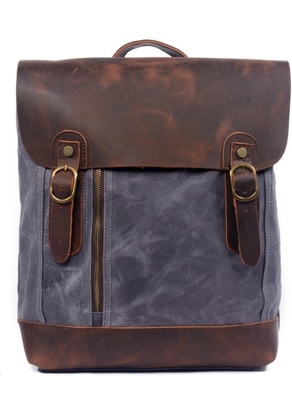 Khaki 38*16*28CM Açık Su Geçirmez Balmumu Tuval Sırt Çantası Retro Eğlence Tuval Erkek Çantası Sırt Çantası (Yurt Dışından)