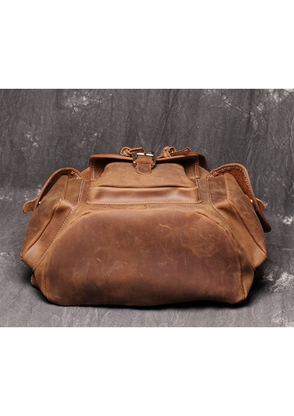 Kahverengi Retro Erkek Sırt Çantası Çılgın At Derisi Ipli Kişiselleştirilmiş Sırt Çantası Açık Seyahat Sırt Çantası Büyük Kapasiteli Bilgisayar Çantası (Yurt Dışından) fırsatları