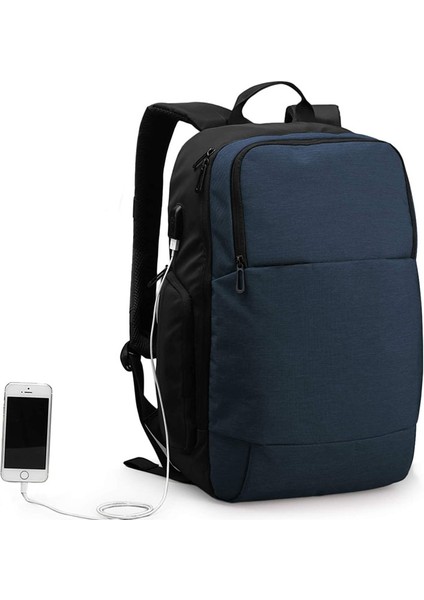 Derin Mavi Erkek Seyahat Sırt Çantası Su Geçirmez Sırt Çantası Mochila USB Şarj Cihazı Sırt Çantası Laptop Çantası 15.6 Inç (Yurt Dışından)