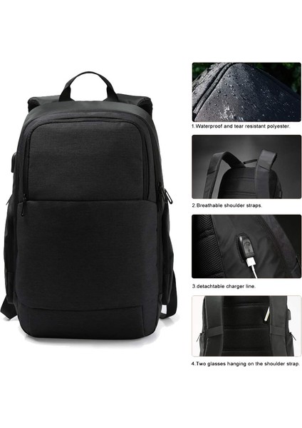 Derin Mavi Erkek Seyahat Sırt Çantası Su Geçirmez Sırt Çantası Mochila USB Şarj Cihazı Sırt Çantası Laptop Çantası 15.6 Inç (Yurt Dışından) fırsatları