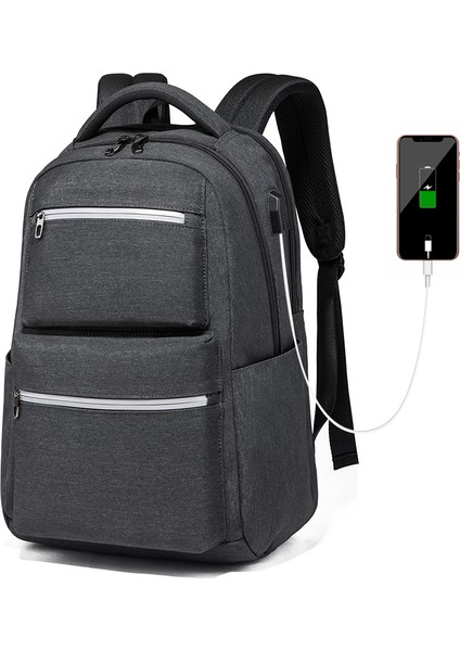 Gri Yeni Anti-Hırsızlık 15.6 ''bilgisayar Su Geçirmez Oxford Ince Okul Çantaları Seyahat Sırt Çantası USB Şarj Aleti Dizüstü Sırt Çantaları Yansıtıcı ile (Yurt Dışından)