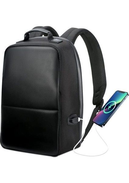 Siyah Hırsızlığa Karşı Iş Sırt Çantası 15.6 Inç Dizüstü Bilgisayar Suya Dayanıklı, Erkekler Için USB Bağlantı Noktası Şarj Sırt Çantası (Yurt Dışından)