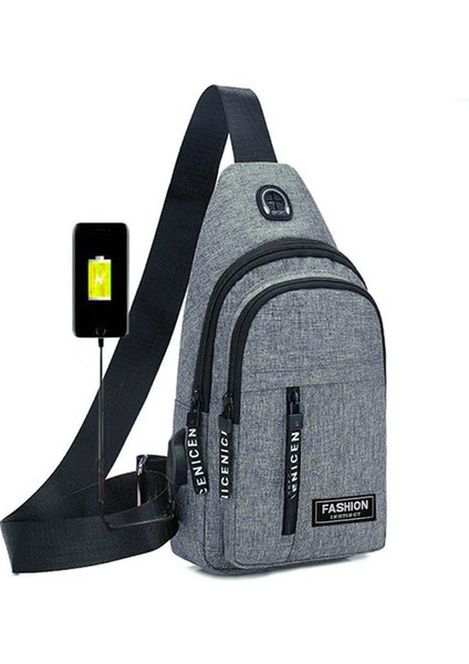 Gri Moda Erkek Omuz Oxford Crossbody Açık Spor Seyahat Göğüs Çantası Düz Renk Rahat Çok Fonksiyonlu Bel Telefon Tek Kollu Çanta (Yurt Dışından)