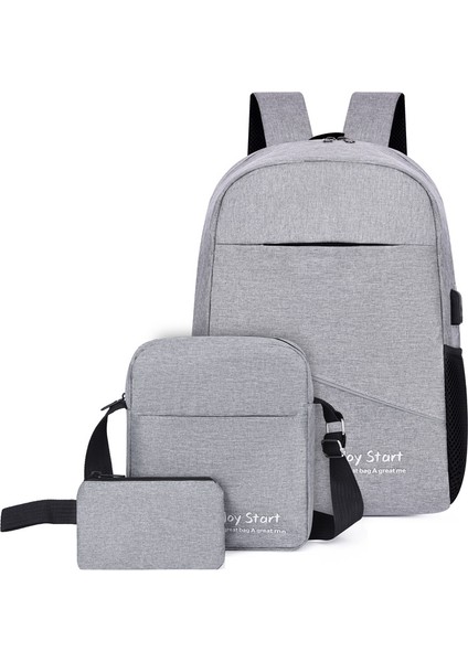 Gri 3 Adet Su Geçirmez Açık Dizüstü Sırt Çantası 1 Takım USB Şarj ile Iş Çantası Seyahat Sırt Çantası Öğrenci Sırt Çantası Erkekler Kadınlar Için (Yurt Dışından)