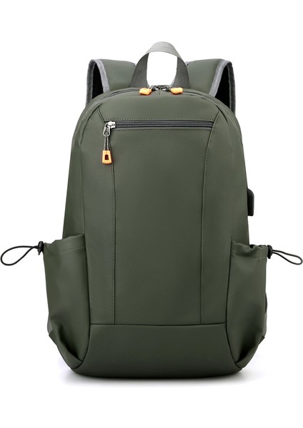 Yeşil Yeni Trend Basit Erkek Sırt Çantası USB Harici Şarj Arayüzü Büyük Kapasiteli Eğlence Moda Su Geçirmez Seyahat Sırt Çantası (Yurt Dışından)