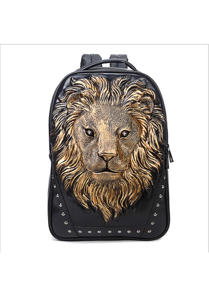 Altın Punk Kabartmalı Sırt Çantası Erkek Dış Ticaret Sıcak Hayvan Aslan Kafası Sırt Çantası Açık Su Geçirmez Gelgit Seyahat Bilgisayar Çantası (Yurt Dışından)