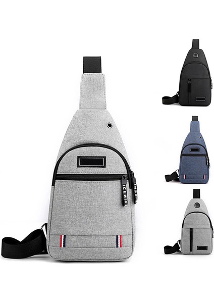 Gri Kore Versiyonu Moda Küçük Spor Sırt Çantası Erkek Kulaklık Deliği ile Çok Amaçlı Çapraz Vücut Çanta (Yurt Dışından)