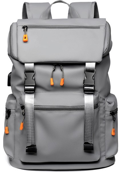 Gri Sırt Çantası Erkek Iş Rahat Büyük Kapasiteli Seyahat Çantası Bilgisayar Sırt Çantası Ortaokul Öğrencisi Schoolbag Sırt Çantası Erkekler (Yurt Dışından)