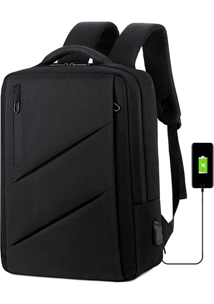 Siyah Rahat Erkek Dizüstü Sırt Çantası Büyük Kapasiteli Açık Iş Sırt Çantası Çok Fonksiyonlu Darbeye Dayanıklı Bilgisayar Çantası (Yurt Dışından)