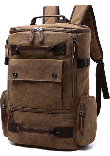 Kahve Kanvas Erkek Büyük Kapasiteli Bilgisayar Çantası Eğlence Çok Amaçlı Seyahat Çantası Kore Moda Sırt Çantası (Yurt Dışından)