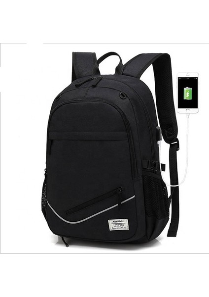 Siyah Sıcak Satış Çok Fonksiyonlu Düz Renk Oxford Basketbol Spor Sırt Çantası USB Harici Şarj Portu ile (Yurt Dışından)
