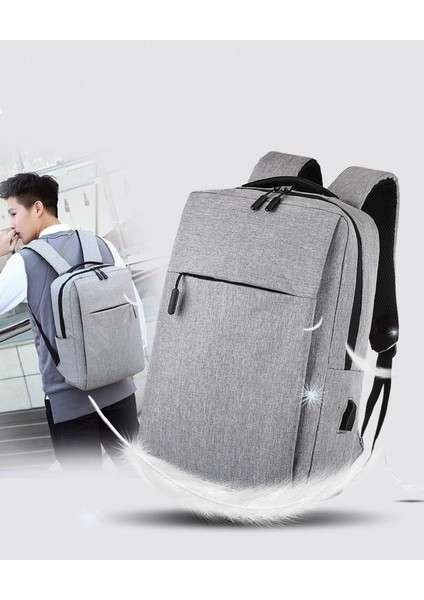 Gri Büyük Kapasiteli Laptop Çantası Sırt Çantası Logo USB Şarjlı Laptop Çantası Iş Polyester Erkek Sırt Çantası Oxford Kumaş Tüm Mevsimler (Yurt Dışından) modelleri