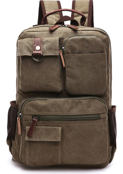 Yeşil Erkek Vintage Kanvas Sırt Çantası Seyahat Sırt Çantası Açık Kamp Yürüyüş Spor Satchel Okul Çantası Sırt Çantası (Yurt Dışından)