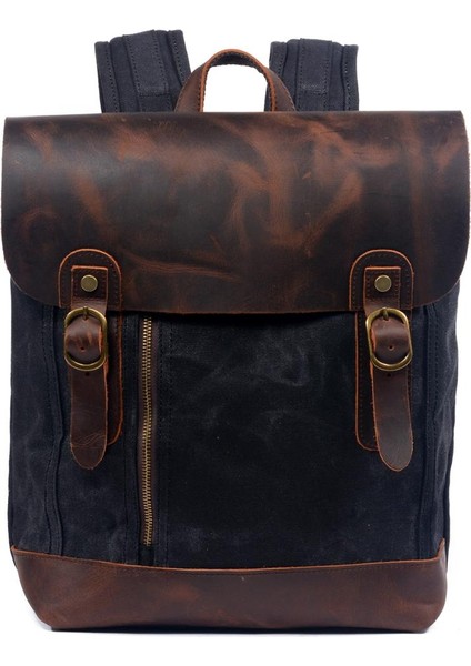 Haki 38*16*28 cm Açık Balmumu Kanvas Sırt Çantası Su Geçirmez Kanvas Yürüyüş Seyahat Erkek Çantası Sırt Çantası (Yurt Dışından)