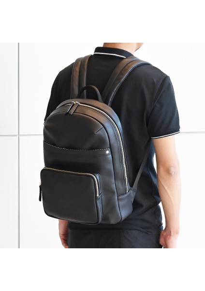 Siyah Özelleştirilmiş Moda Erkek Sırt Çantası Tasarımcı Siyah Ince Vegan Pu Deri Çanta Erkekler Için Dizüstü Seyahat Çalışma Ofisi Sırt Çantası (Yurt Dışından) fırsatları