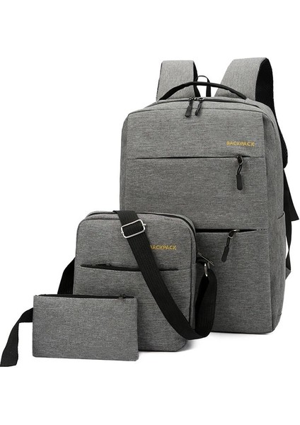 Açık Gri 3 Adet/takım USB Şarj Büyük Kapasiteli Oxford Sırt Çantası Laptop Çantaları Unisex Erkekler Iş Seyahat Sırt Çantası (Yurt Dışından)