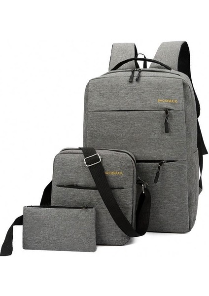 Açık Gri 3 Adet/takım USB Şarj Büyük Kapasiteli Oxford Sırt Çantası Laptop Çantaları Unisex Erkekler Iş Seyahat Sırt Çantası (Yurt Dışından) modelleri