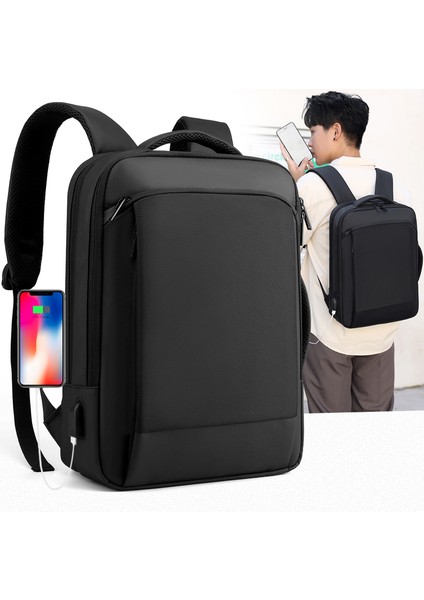 Siyah Erkek Sırt Çantası Iş Genişletilebilir Sırt Çantasıyla Seyahat 15.6 Inç Dizüstü Sırt Çantaları Seyahat Su Geçirmez USB Şarj Erkek Okul Çantaları (Yurt Dışından) modelleri