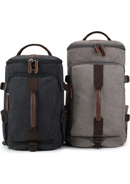 L Gri Bearky Silindir Büyük Kapasiteli Üç Amaçlı Öğrenci Su Geçirmez Özel Çok Fonksiyonlu Erkek Seyahat Kanvas Sırt Çantası Vintage (Yurt Dışından)