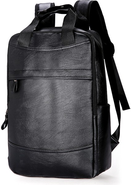 Siyah Erkek Pu Omuzlar Öğrenciler Seyahat Çantası Iş Laptop Çantası Büyük Kapasiteli Taşınabilir Sırt Çantası (Yurt Dışından)